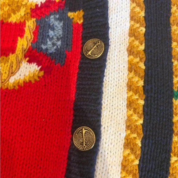 Vintage Nautical Knit Cardigan Anchor Buttons Coastal Preppy Sweater Petite PS - Picture 4 of 4